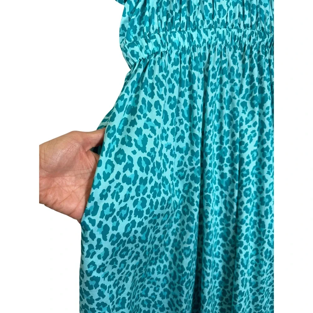 Tyler Boe Midi Dress Womens Small Blue Leopard Print Cotton Off The Shoulder - Picture 5 of 14